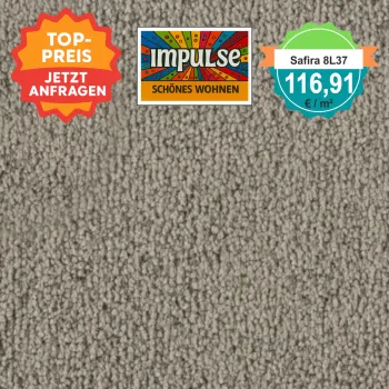 Vorwerk Safira Teppichboden Farbcode 8L37 – Draufsicht mit Preisetikett 116,91 €/m²